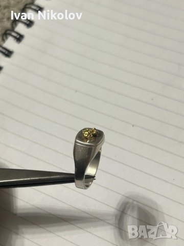 Мъжки сребърен пръстен със самородно злато, голяма самородка, снимка 3 - Пръстени - 52726763