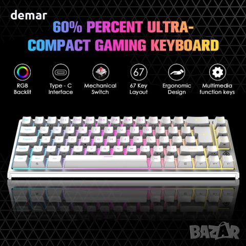 EWEADN MK26 UK Layout 60% игрална клавиатура, 22 RGB Chroma Backlit, 67 клавиша, USB кабелна, снимка 2 - Клавиатури и мишки - 46541139