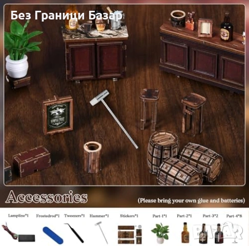 Нов Book Nook миниатюрна кръчма 3D дървен пъзел с LED светлини украса, снимка 4 - Декорация за дома - 53032829