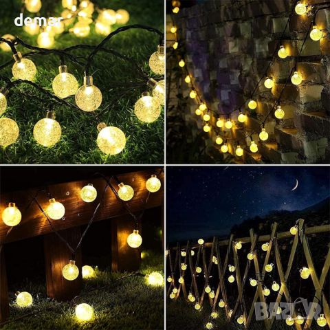 Garlocht Соларни градински светлини, водоустойчиви 7M 50LED кристални топки с 8 режима, топло бяло, снимка 4 - Соларни лампи - 45718266