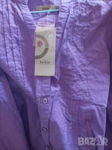 Нова лилава, памучна риза с къс ръкав , снимка 5 - Ризи - 45254857