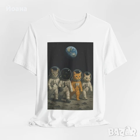Дамска тениска с котки космонавти, снимка 2 - Тениски - 51343069
