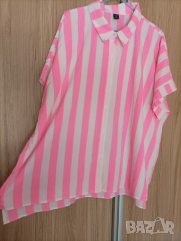 Макси неонова риза райе с къс ръкав , снимка 3 - Ризи - 45481702