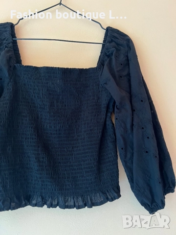 Черна бандажна блуза с буфан ръкав M / L размер 🖤, снимка 2 - Блузи с дълъг ръкав и пуловери - 52052209