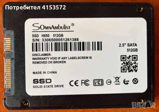 ЗАПАЗЕН до 23/10/2024! 512GB SSD HDD SOMNAMBULIST , снимка 2 - Твърди дискове - 47604960