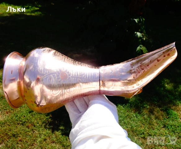 Медна кана,релефно писана,чиста червена мед. , снимка 7 - Антикварни и старинни предмети - 51265943