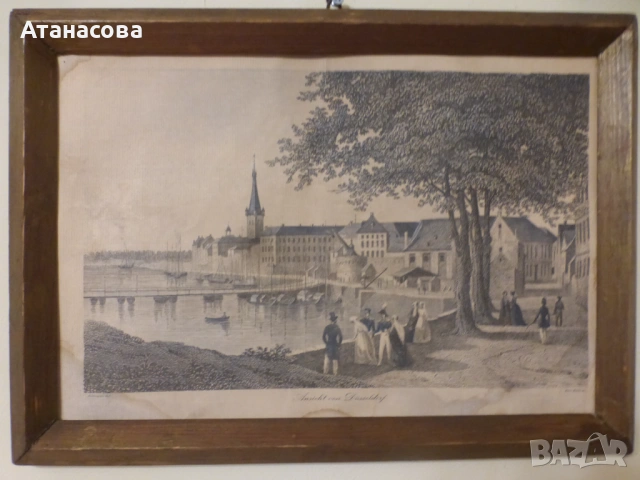 Стара гравюра "Изглед от Дюселдорф" 1900 г, снимка 2 - Антикварни и старинни предмети - 53714739