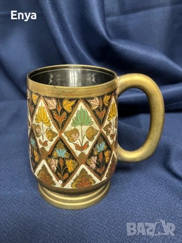 Месингова халба (чаша ), гравирана и рисувана, снимка 2 - Антикварни и старинни предмети - 53371927