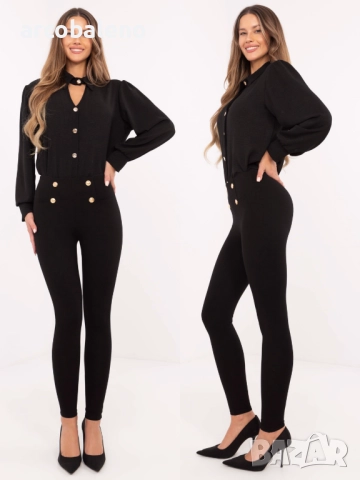 Дамски черен елегантен клин с декоративни копчета