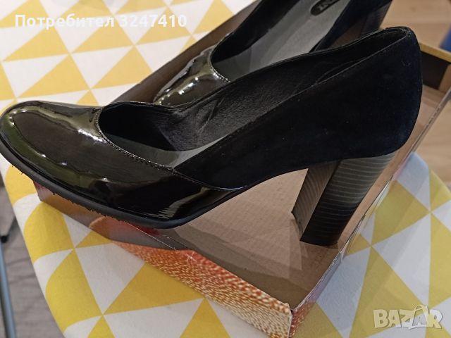 Официални дамски обувки, ток 8 см., черен лак и велур. Цена 30лв, снимка 2 - Дамски елегантни обувки - 45248173