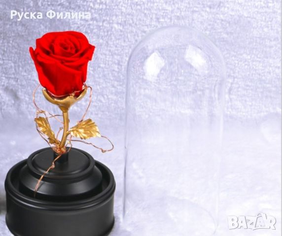 Роза в стъкленица с LED светлина, снимка 2 - Лед осветление - 45401069