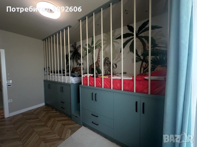 Дизайнерска детска стая – 2 легла, шкафове и бюро | ръчна изработка, снимка 5 - Мебели за детската стая - 53753320