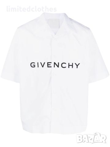 GIVENCHY White Short Fit Logo Print Мъжка Риза с Къс Ръкав size 42 (XL), снимка 2 - Ризи - 46641074