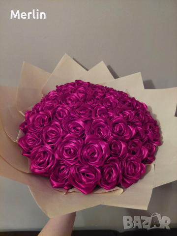 Букети от сатенени рози (вечни рози) - могат да бъдат и блестящи, снимка 1 - Ръчно изработени сувенири - 44941362