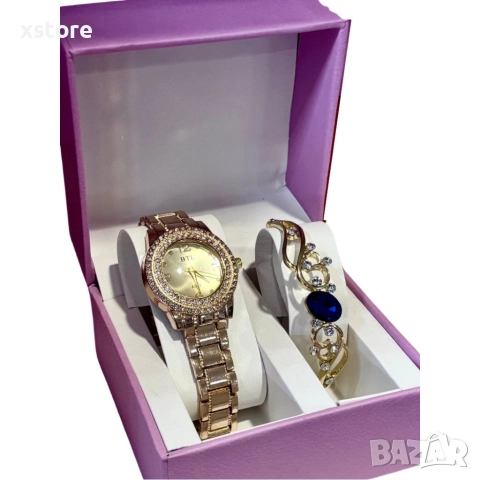 Луксозен дамски комплект – елегантен часовник и изискана гривна със скъпоценни камъни, снимка 5 - Бижутерийни комплекти - 52793531