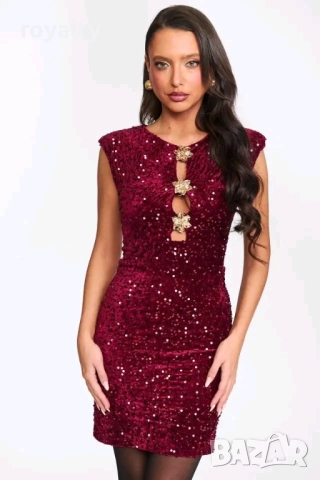 Червена Дамска Рокля с Пайети 