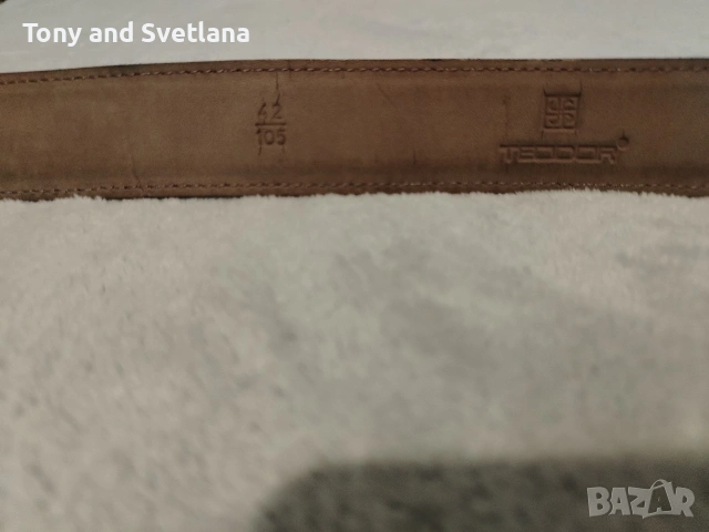 Мъжки кожен колан TEODOR, цвят - светлобежов, снимка 5 - Колани - 54067198