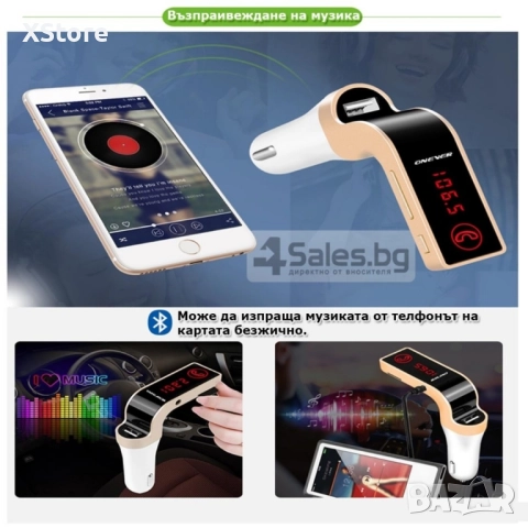 Фм трансмитер за кола 4 в 1 G7 + AUX ( FM, MP3 player, USB hands free) HF3, снимка 10 - Аксесоари и консумативи - 52482367