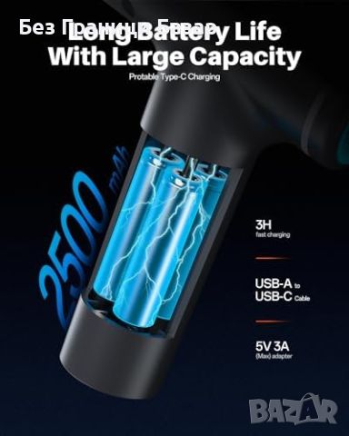 Нов Мощен Масажор Тих 60W Портативен до 35dB с 5 Накрайника, снимка 3 - Масажори - 45218186