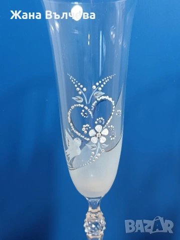 Сватбени ритуални чаши Е10 - ръчно рисувани, снимка 3 - Сватбени аксесоари - 54057461