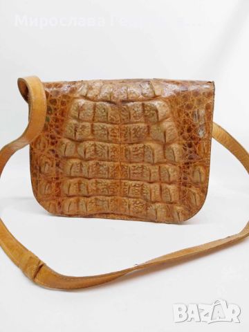 Винтидж дамска чанта с много отделения, от естествена кожа, наподобяваща крокодилска, снимка 2 - Чанти - 45540790