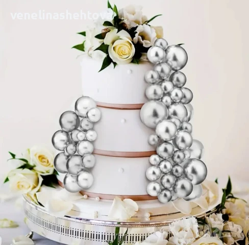 108 броя сребристи топчета топки на тел от стиропор за декорация на торта , снимка 3 - Други - 50869219