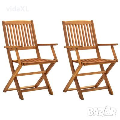 vidaXL Сгъваеми градински столове, 2 бр, акация масив, кафяви（SKU:41820