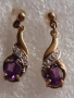 Златни дамски обеци с диаманти и аметисти,злато 375 , снимка 1