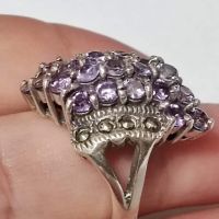 Красив италиански сребърен пръстен с Аметисти и марказити , снимка 5 - Пръстени - 45479083