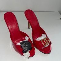 Сандали червени на ток лачени чехли dolce and Gabbana d&g, снимка 1 - Чехли - 45782949