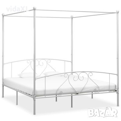 vidaXL Рамка за легло с балдахин, бяла, метал, 180x200 cм(SKU:284473, снимка 1