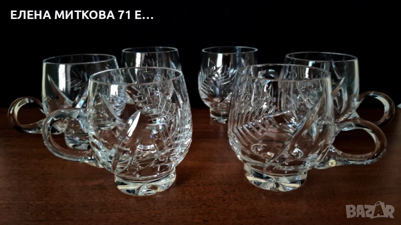Комплект от 6 масивни кристални чаши с дръжка, снимка 1