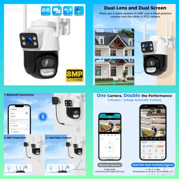 Външна - 8MP WiFi - Безжична Камера 4K, Автоматично проследяване, iCsee APP - Гаранция 12 месеца , снимка 1