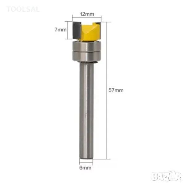 Фрезер за подравняване с лагер  Ø12x7mm, опашка Ø6mm,2f, снимка 1