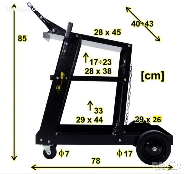 Количка,поставка за апарати телоподаващи,плазми,аргони,електрожени -натоварване платформа до 85кг., снимка 1