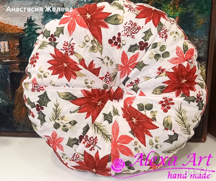 Кръгла коледна възглавница 40 см, снимка 1