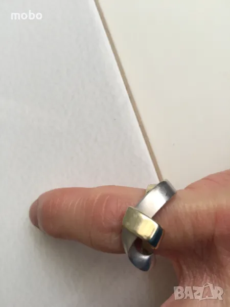 Красив сребърен пръстен със злато , общо тегло 3.48г , проба 85. , снимка 1