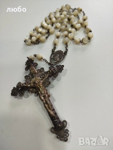 КРЪСТ ФИЛИГРАН СЪС СЕДЕФ КАТОЛИШКИ 18-19 ВЕК, снимка 7 - Други ценни предмети - 52186332