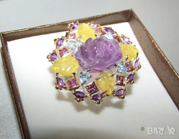 925 сребърен гравиран пръстен с аметист, снимка 2 - Пръстени - 53976416