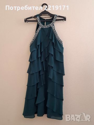 Тъмнозелена рокля с перли и камъни, снимка 1 - Рокли - 45695677