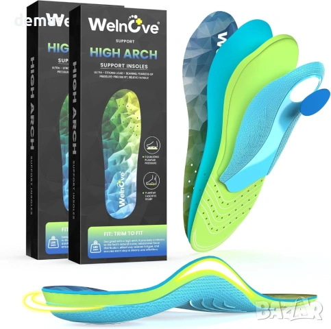 Стелки за висока поддръжка на свода за плантарен фасциит - 2 чифта стелки (M, зелени)