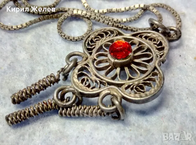 СТАРИНЕН ФИЛИГРАНЕН СРЕБЪРЕН МЕДАЛЬОН с ФИНА СРЕБЪРНА ВЕРИЖКА СРЕБРО 925 с НУЖДА от ЗАКОПЧАЛКА 26418