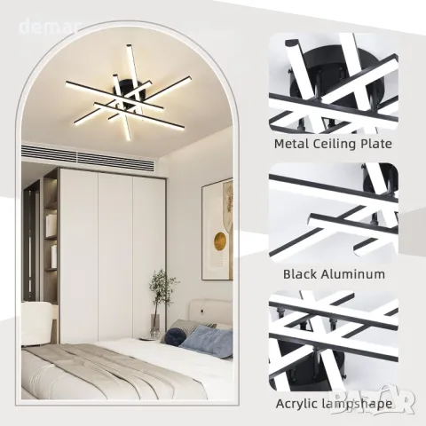 Vloitgol Модерна таванна лампа LED, 55 см, димируема, дистанционно, 42W, черна, снимка 5 - Лед осветление - 49707545