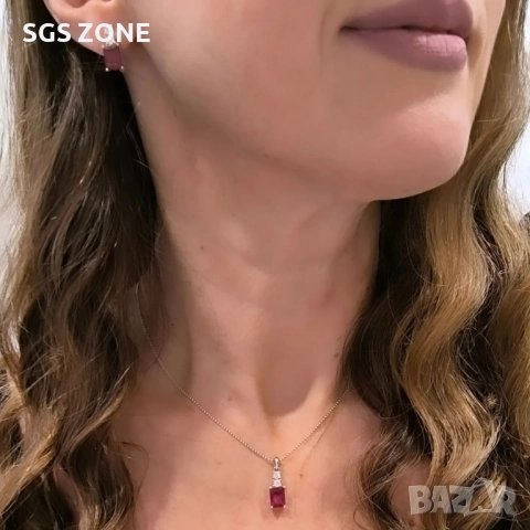 Сребърни Обеци със РУБИНИ , снимка 2 - Обеци - 51510466