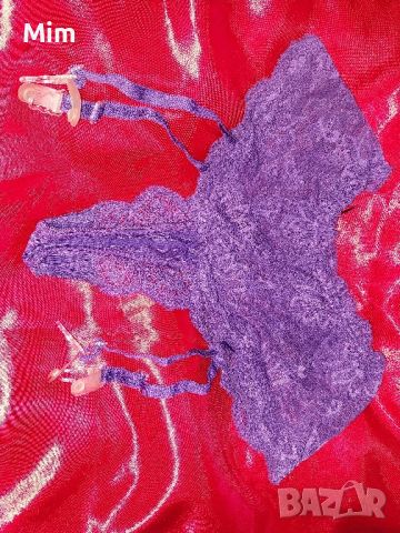 M Дантелена лилава бразелиянка с жартиери за чорапи , снимка 6 - Бельо - 45125176
