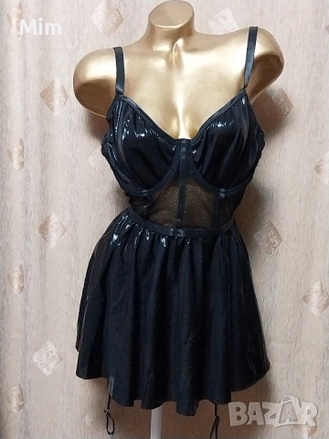 3XL К-т Черна рокля с мокър ефект, снимка 3 - Рокли - 52339039