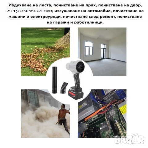 Акумулаторен Турбо Пистолет Мощна Духалка за листа, автомивка, сняг, снимка 4 - Аксесоари и консумативи - 50682704