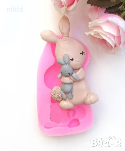 Голям заек зайче гушнало играчка силиконов молд форма калъп фондан шоколад гипс декор , снимка 1 - Форми - 45526261