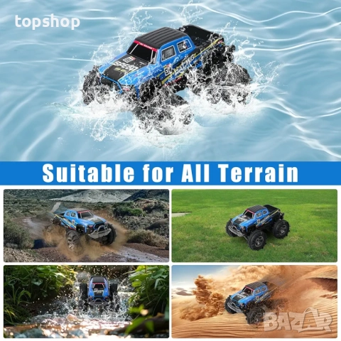 Чисто нова с 2 батерии кола амфибия с дистанционно управление, офроуд RC кола, въртяща се на 360° RC, снимка 2 - Коли, камиони, мотори, писти - 52048652