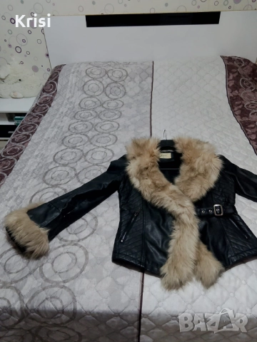 Дамско кожено яке с косъм, снимка 3 - Якета - 52531570
